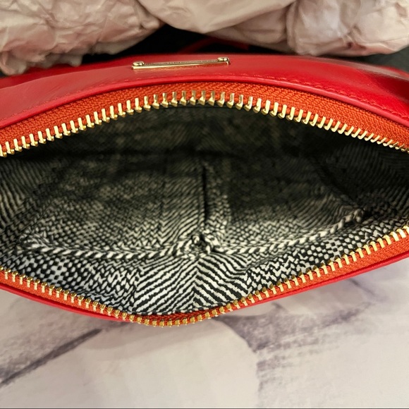 REBECCA MINKOFF MAC Red Leather CROSSBODY Messanger CLUTCH Gold Chain Strap - Picture 9 of 13